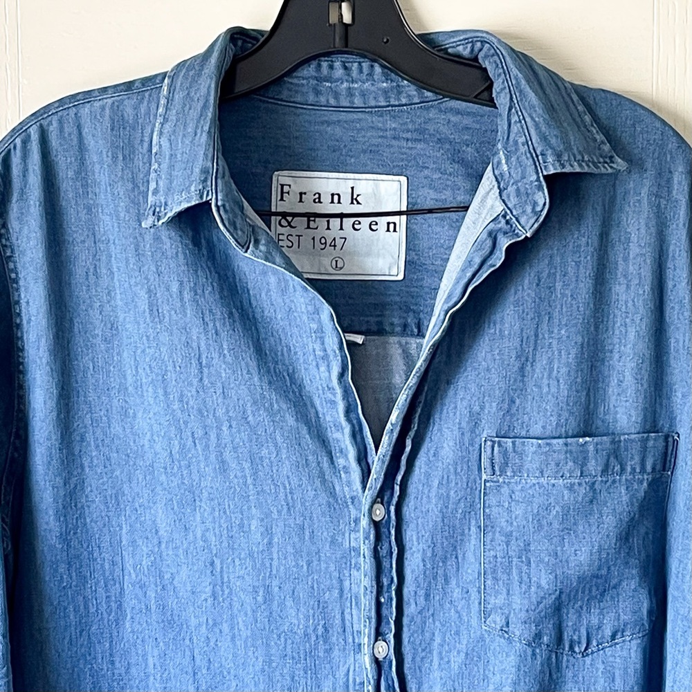 Frank & Eileen Rory Denim Maxi Shirt Dress Blue Indigo Relaxed Large Euc — image 5 of 8
